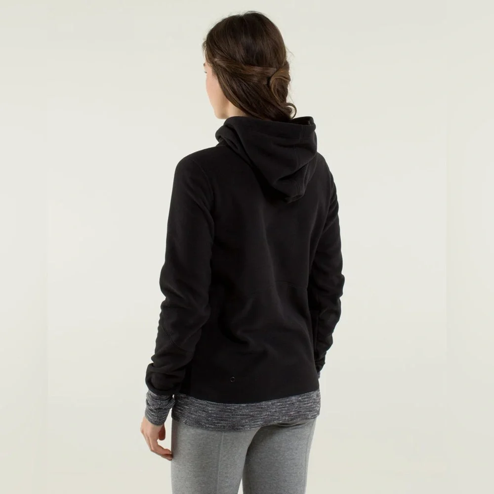 Lululemon Athletica Black/ Coco Pique Runaway Fleece Pullover Hoodie size XS EUC - Picture 2 of 14